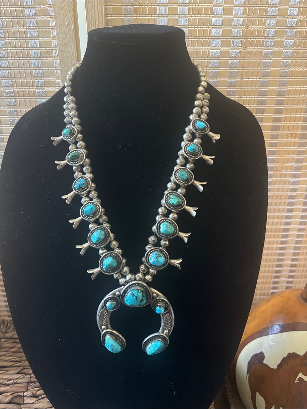 Sterling Silver Turquoise Squash Blossom Necklace - Blue Turquoise